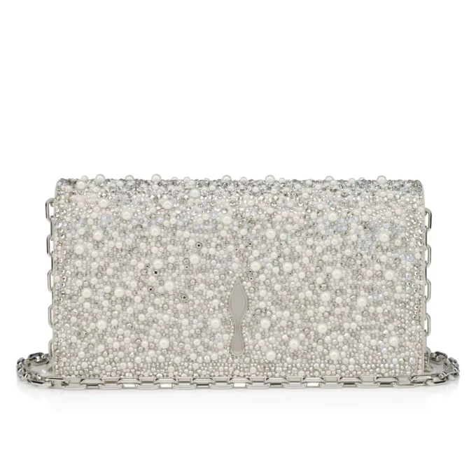 Bettina – Clutch – Mocka, strass och pärlor – Silver
