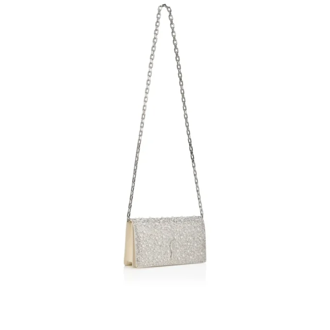 Bettina – Clutch – Mocka, strass och pärlor – Silver