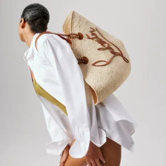 Cabata Large – Tote-väskor – Raffia och kalvskinn – Natur