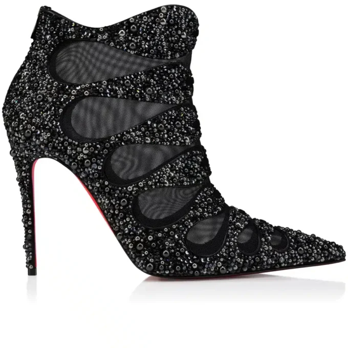 Circus Max Perla – 100 mm låga stövlar – mocka, mesh och strass – svart – dam Circus Max Perla – 100 mm låga stövlar – mocka, mesh och strass – svart – dam