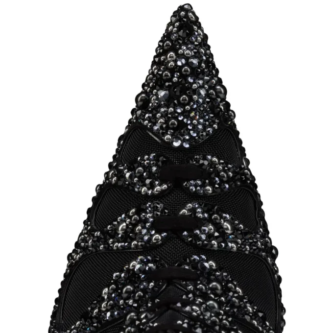 Circus Max Perla – 100 mm låga stövlar – mocka, mesh och strass – svart – dam Circus Max Perla – 100 mm låga stövlar – mocka, mesh och strass – svart – dam