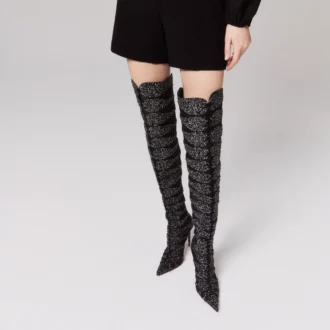 Circus Max Perla Botta Alta – 100 mm lårstövlar – mocka, mesh och strass – svart – dam Christian Louboutin USA