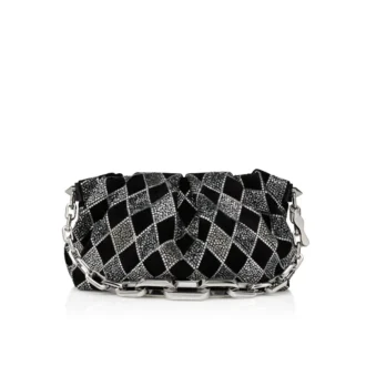 Eva Small – axelväska – Veau Velours och diamantformade strass – svart