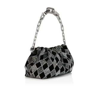 Eva Small – axelväska – Veau Velours och diamantformade strass – svart