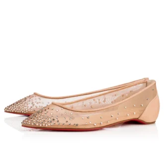 Follies Strass – Ballerinaskor – Mesh, kalvskinn i mocka och strass – Ljus siden – Dam