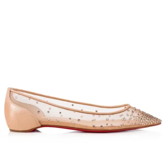 Follies Strass – Ballerinaskor – Mesh, kalvskinn i mocka och strass – Ljus siden – Dam
