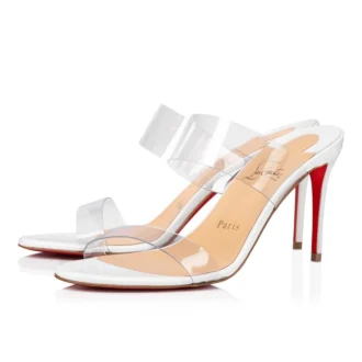 Just Nothing – 84 mm mules – lackkalvskinn och PVC – vit