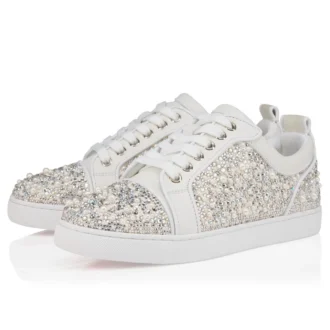 Louiseperla – Sneakers – Kreppsatin, kalvskinn, strass och pärlor – Vit – Dam