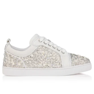Louiseperla – Sneakers – Kreppsatin, kalvskinn, strass och pärlor – Vit – Dam
