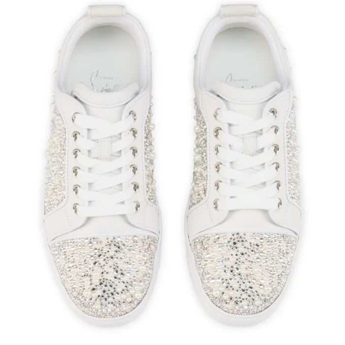 Louiseperla – Sneakers – Kreppsatin, kalvskinn, strass och pärlor – Vit – Dam