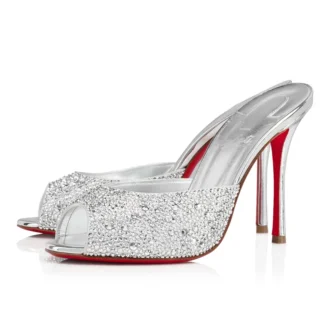 Me Dolly Strass – 100 mm mules – mocka och strass – silver