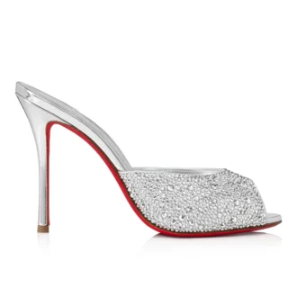 Me Dolly Strass – 100 mm mules – mocka och strass – silver