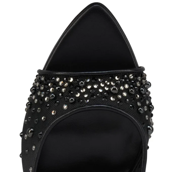 Miss Z Mule Degrasstrass Perla – 100 mm mules – mesh, nappaläder och pärlor – svart – dam