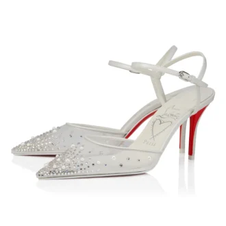 Miss Z Riviera Strass – 80 mm pumps med remmar – mesh, nappaläder och pärlor – Bianco – dam