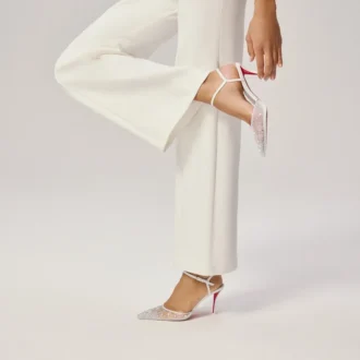 Miss Z Riviera Strass – 80 mm pumps med remmar – mesh, nappaläder och pärlor – Bianco – dam