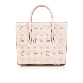 Paloma Medium – Väska med Handtag – Kornat kalvskinn och Louboutin-spikar – Leche