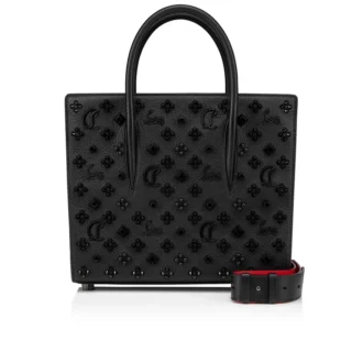 Paloma Medium – Väska med Handtag – Kornat kalvskinn och Louboutin-spikar – Svart