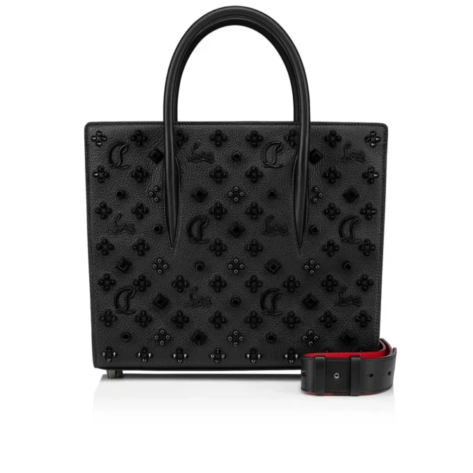 Paloma Medium – Väska med Handtag – Kornat kalvskinn och Louboutin-spikar – Svart Paloma Medium – Väska med Handtag – Kornat kalvskinn och Louboutin-spikar – Svart