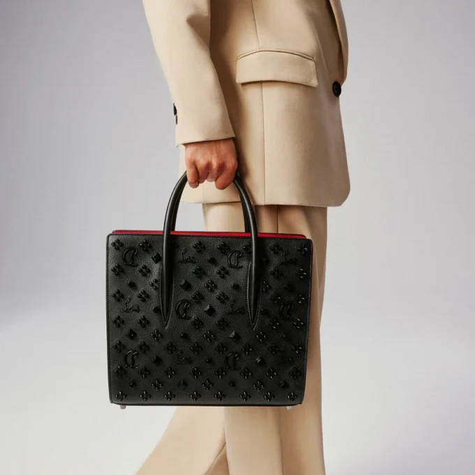 Paloma Medium – Väska med Handtag – Kornat kalvskinn och Louboutin-spikar – Svart Paloma Medium – Väska med Handtag – Kornat kalvskinn och Louboutin-spikar – Svart